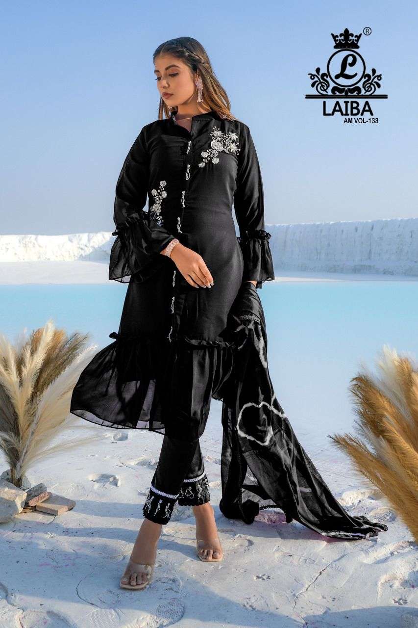laiba am vol 133 pure georgette designer pakistani top with bottom & dupatta