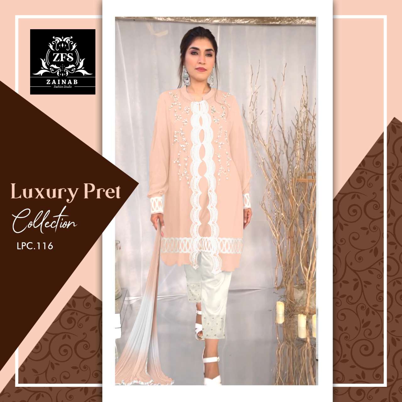 lpc 116 by zainab fashion georgette readymade pakistani tunic with pant & dupatta