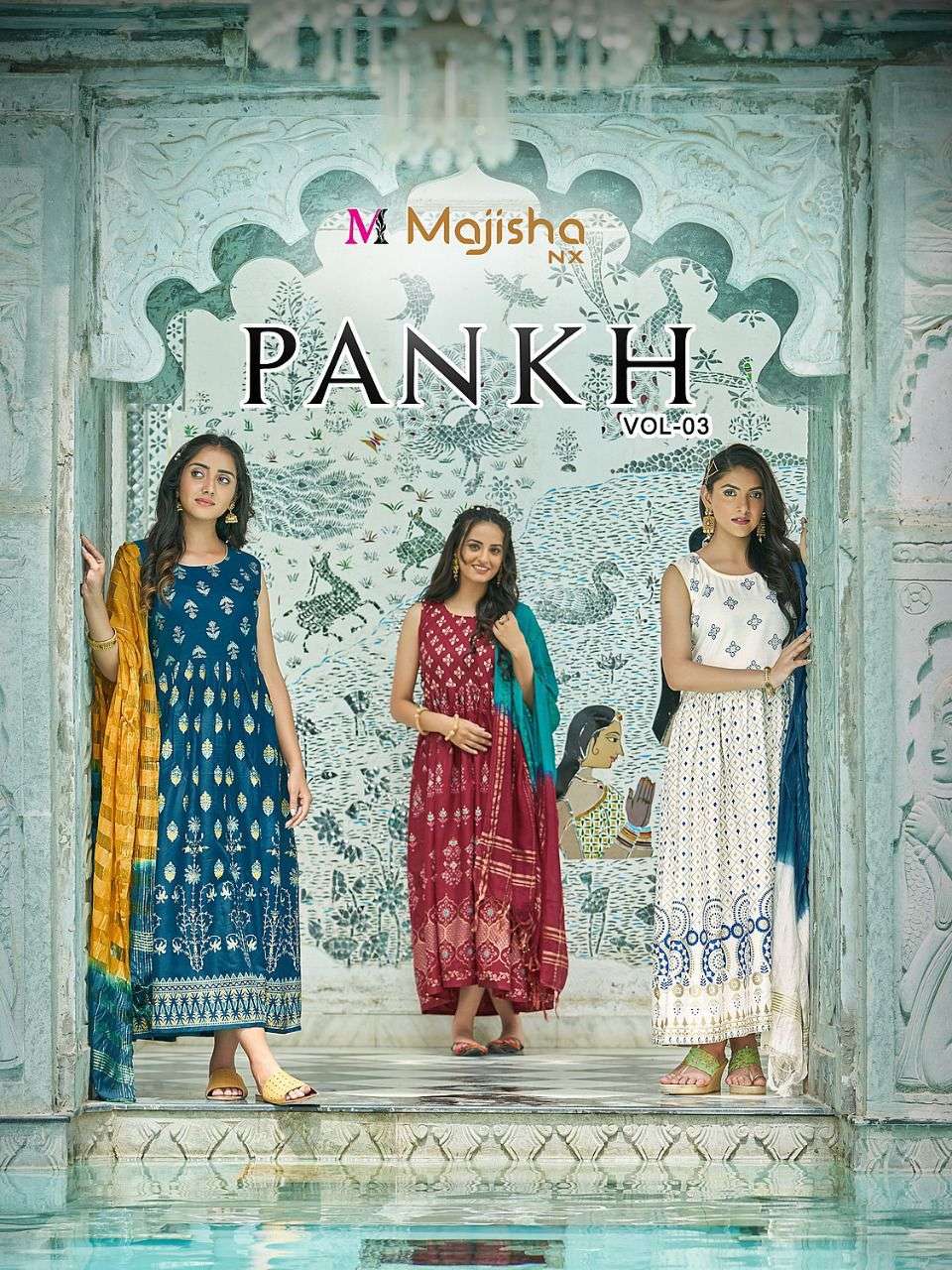majisha nx pankh vol 3 anarkali kurti with pant & dupatta supplier