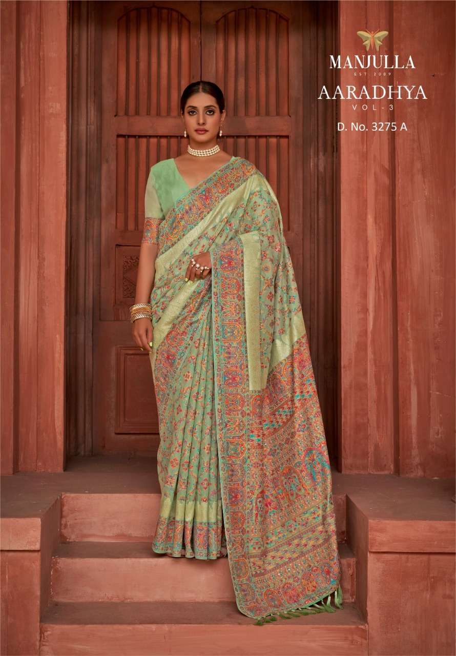 manjula fashion aaradhya vol 3 3275 design colors pashmina silk sarees