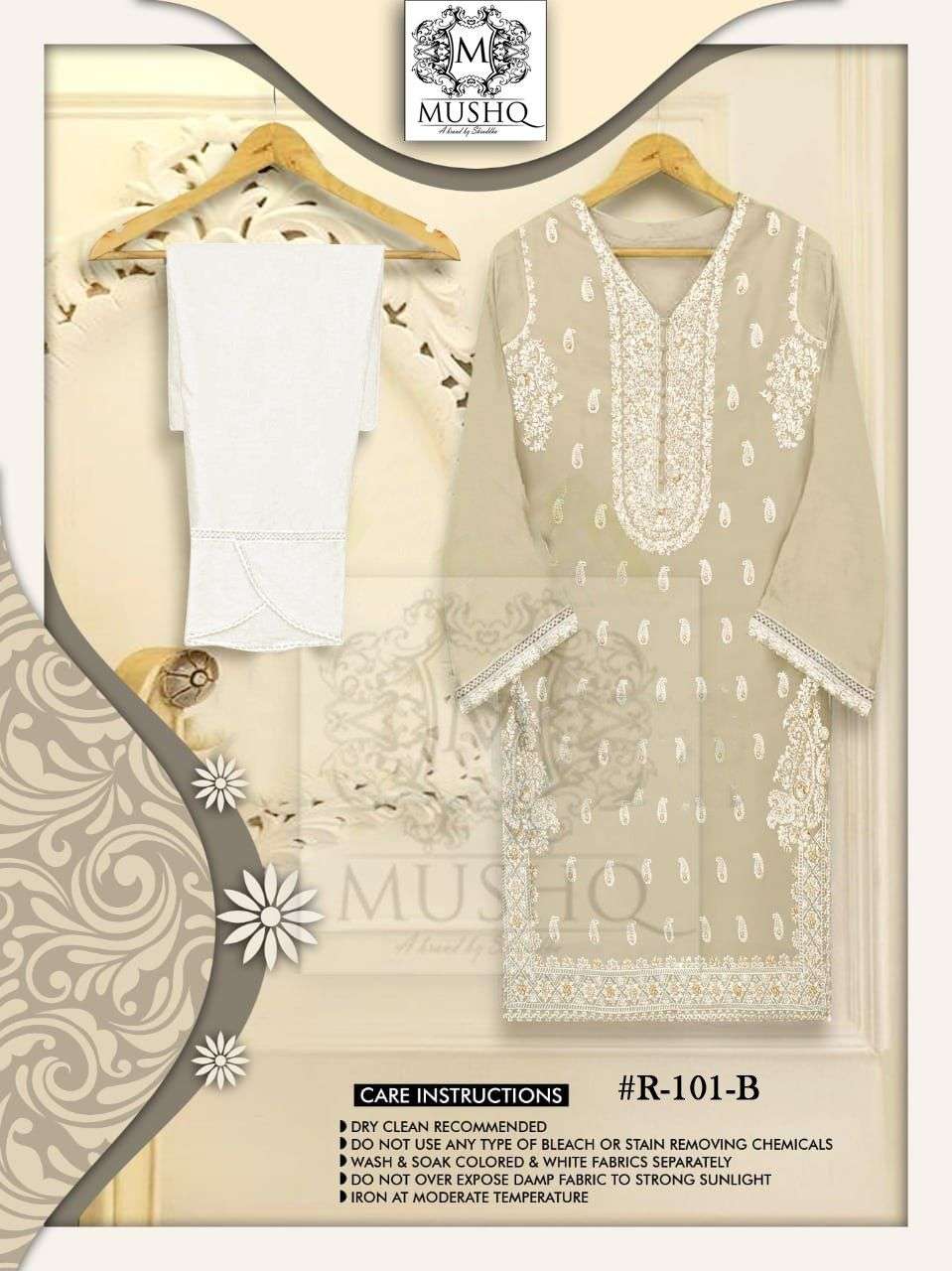 mushq present r 101 colours georgette embroidery pakistani readymade kurti with pant