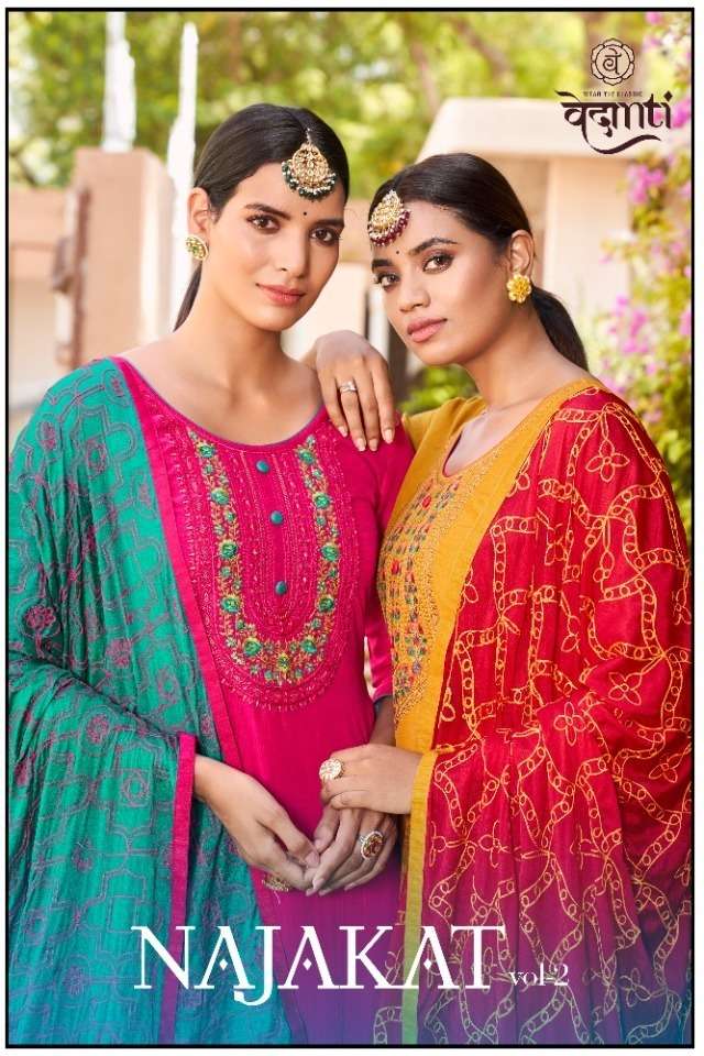 najakat vol 2 by vedanti silk with work fancy dress materials