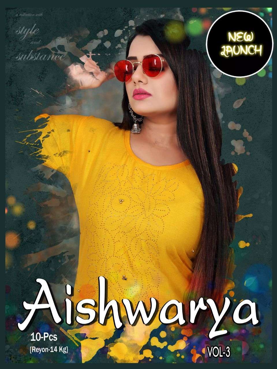 NEW AISHWARYA VOL.3 Rayon 14 Kg Diamond and Moti Work KURTI CATALOG WHOLESALER BEST RATE
