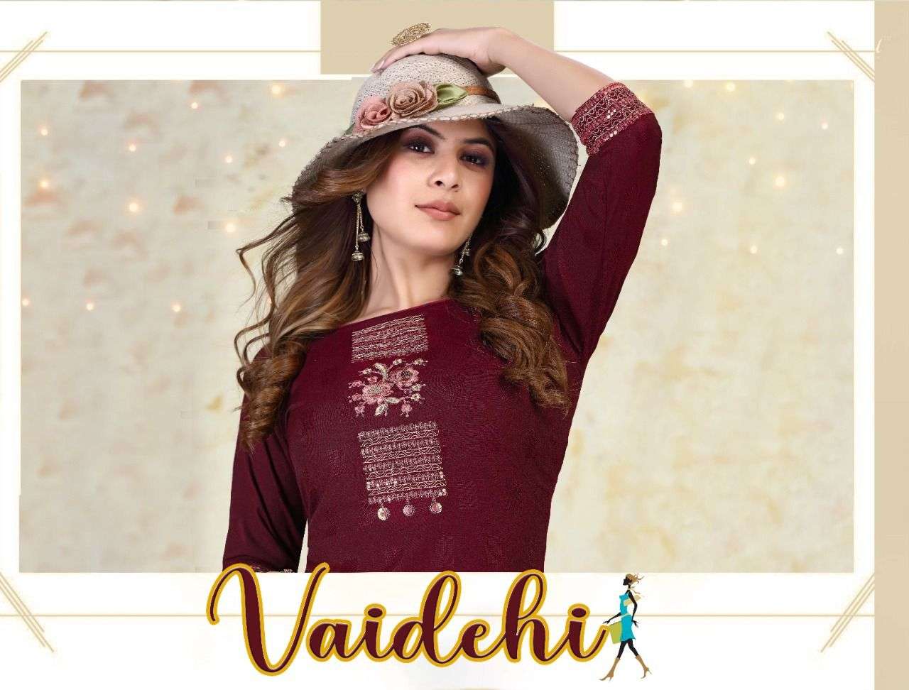 NEW VAIDEHI VOL.1 14 Kg Self Ambosse Bomay Rayon  Embroidered With sequence Straight KurtI CATALOG WHOLESALER BEST RATE