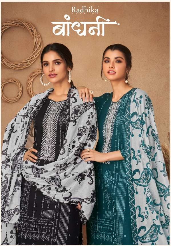 radhika azara bandhni cambric cotton dress materials