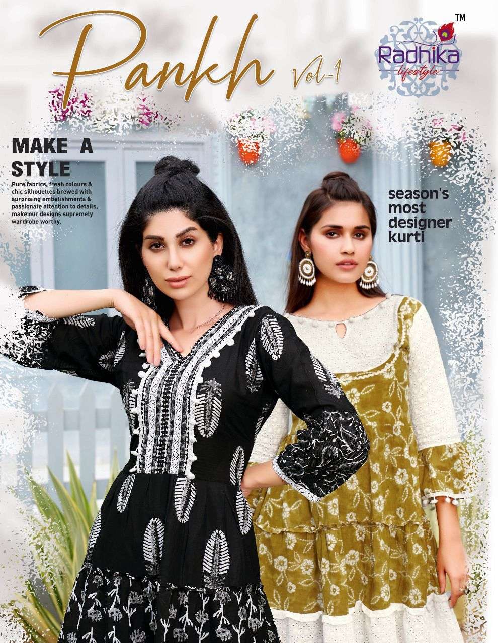 radhika lifestyle pankh vol 1 short tops chifli work tunics collection 