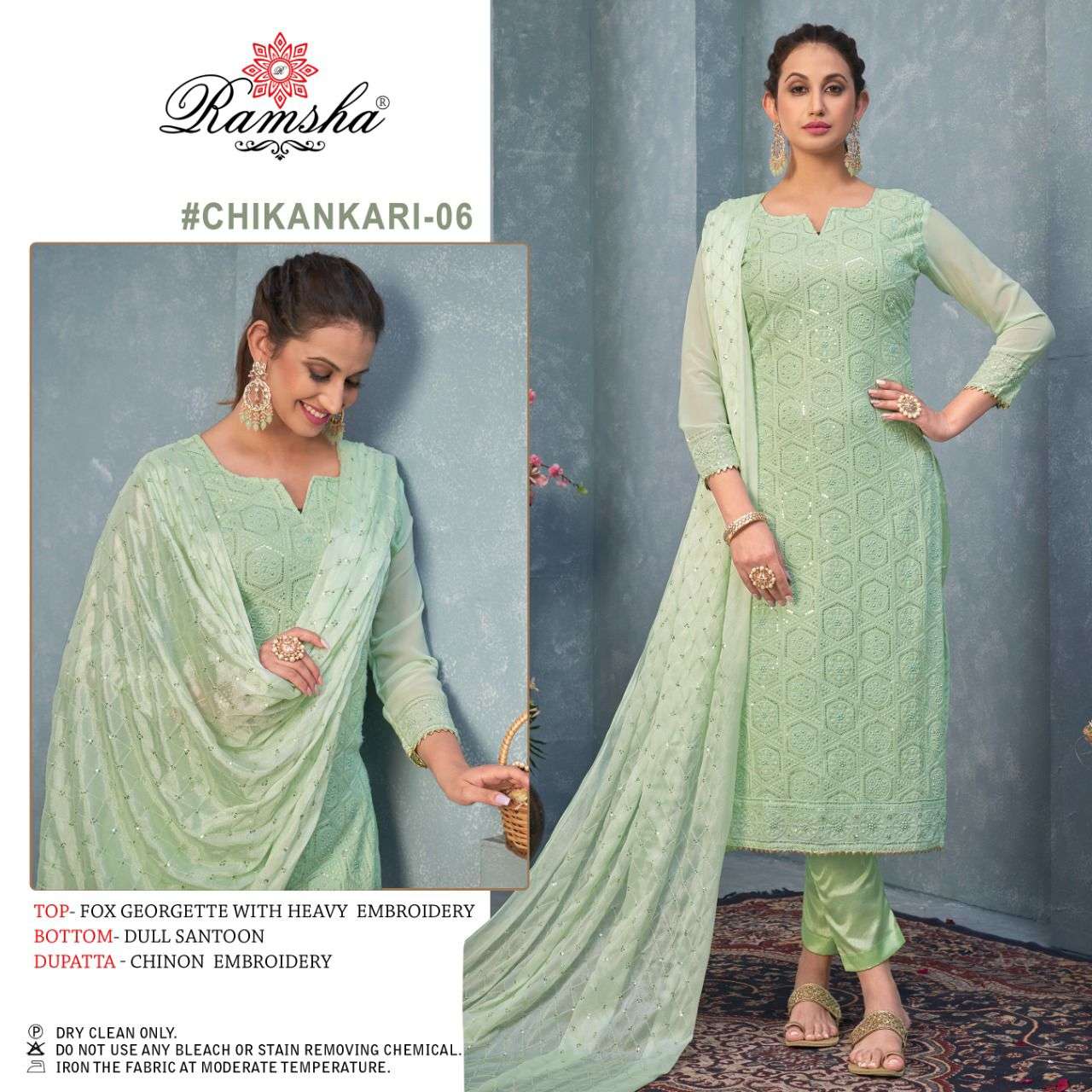 ramsha chikankari vol 6 georgette pakistani designer salwar kameez