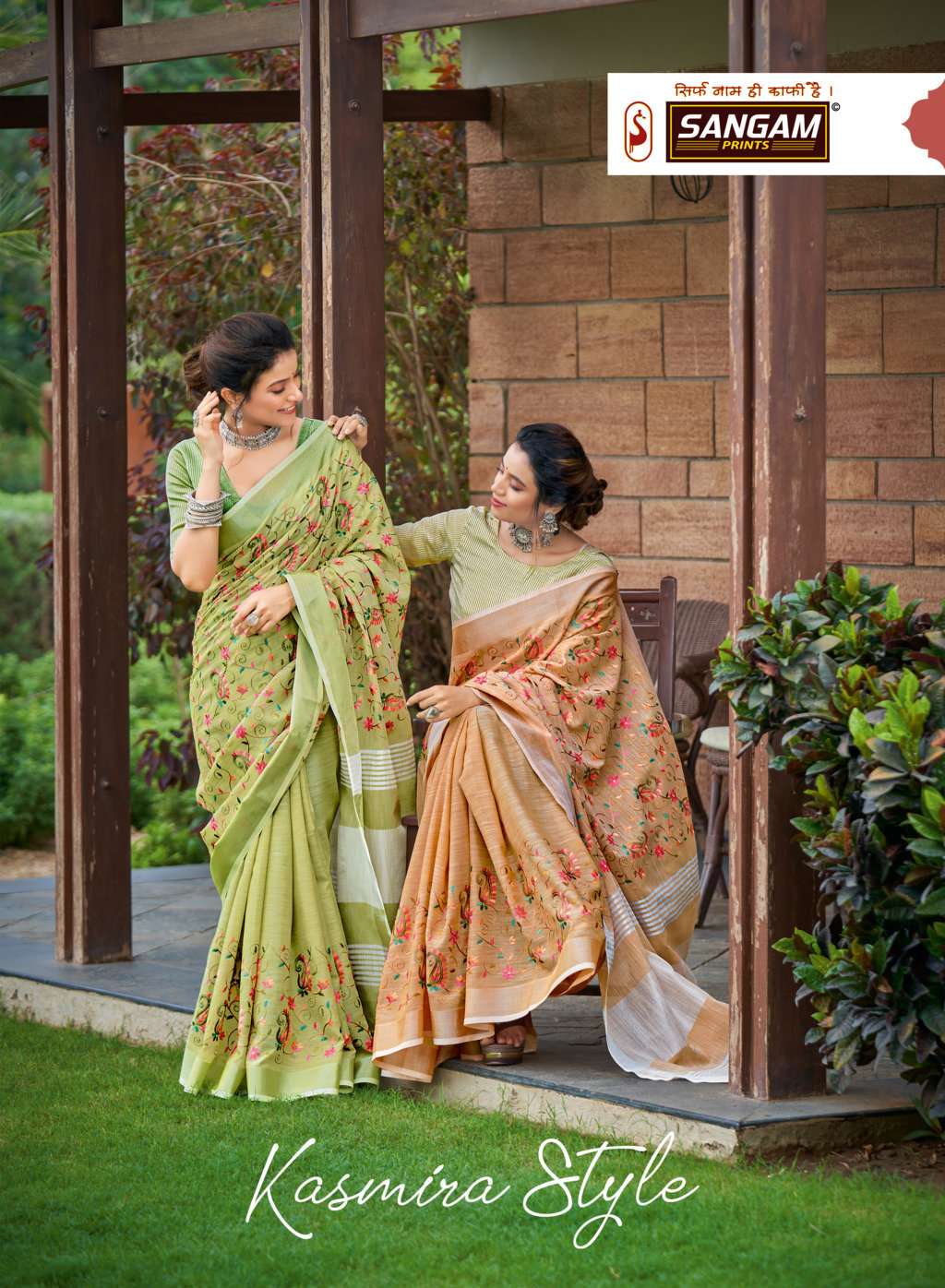 sangam prints kashmira style linen embroidery saris wholesaler