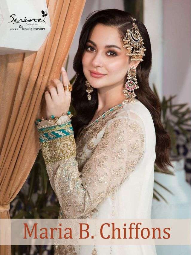 serine maria b chiffons pakistani semi stitched suits heavy embroidery concepts stylish look and beautiful designs