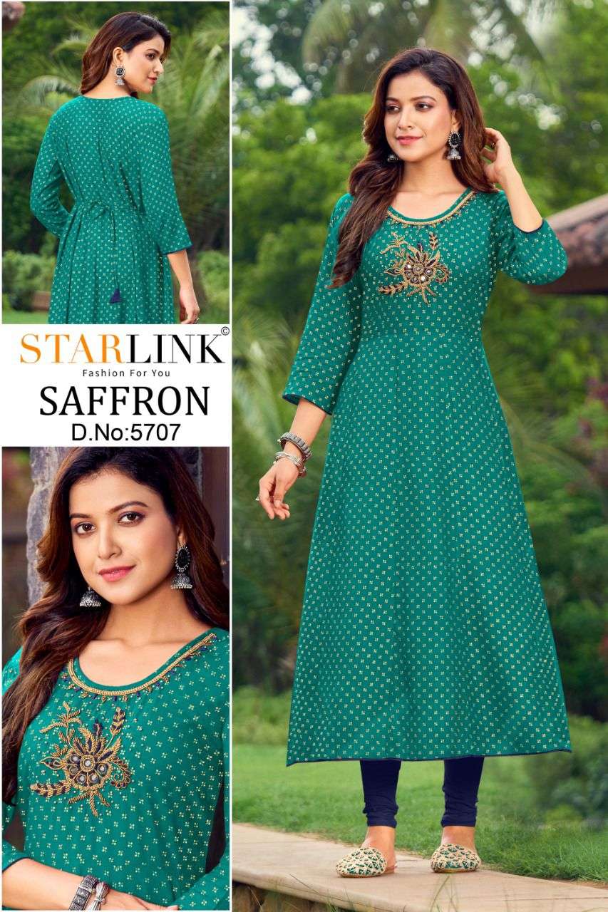 starlink saffron rayon with foil print gown combo set supply Malaysia singapore 
