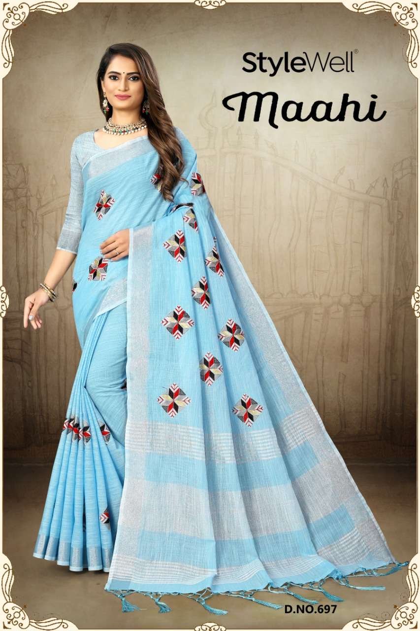 stylewell maahi linen embroidery sarees wholesale supply 