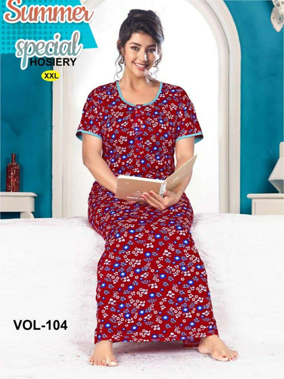 SUMMER SPECIAL SHINKER GOWN VOL.104 HEAVY Shinker Printed Hosiery Cotton NIGHTY GOWN CATALOG WHOLESALER BEST RATE