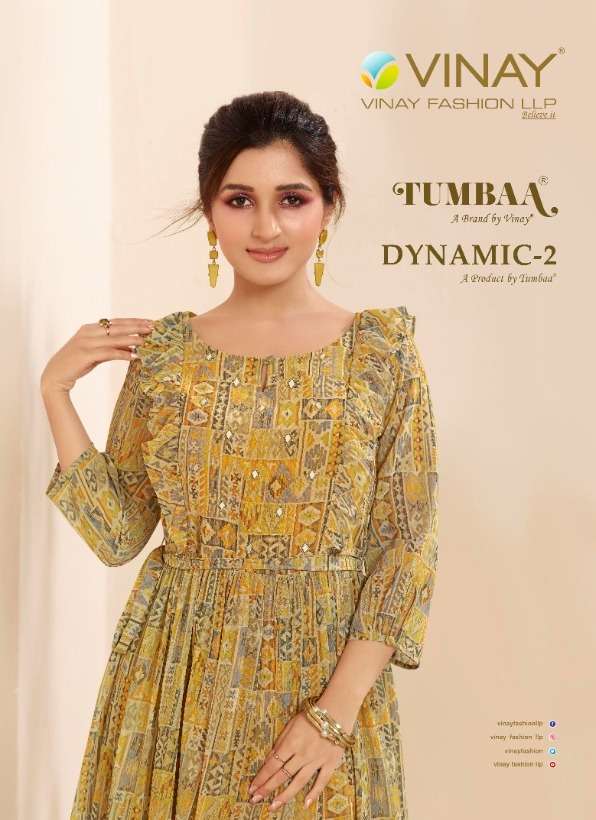 tumbaa dynamic vol 2 by vinay georgette digital printed embroidery long gown