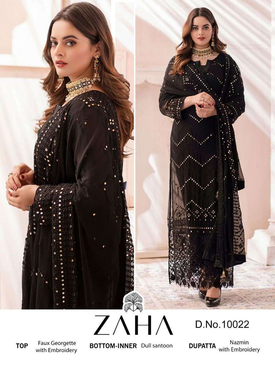 zaha 10022 design heavy embroidery single georgette dresses 