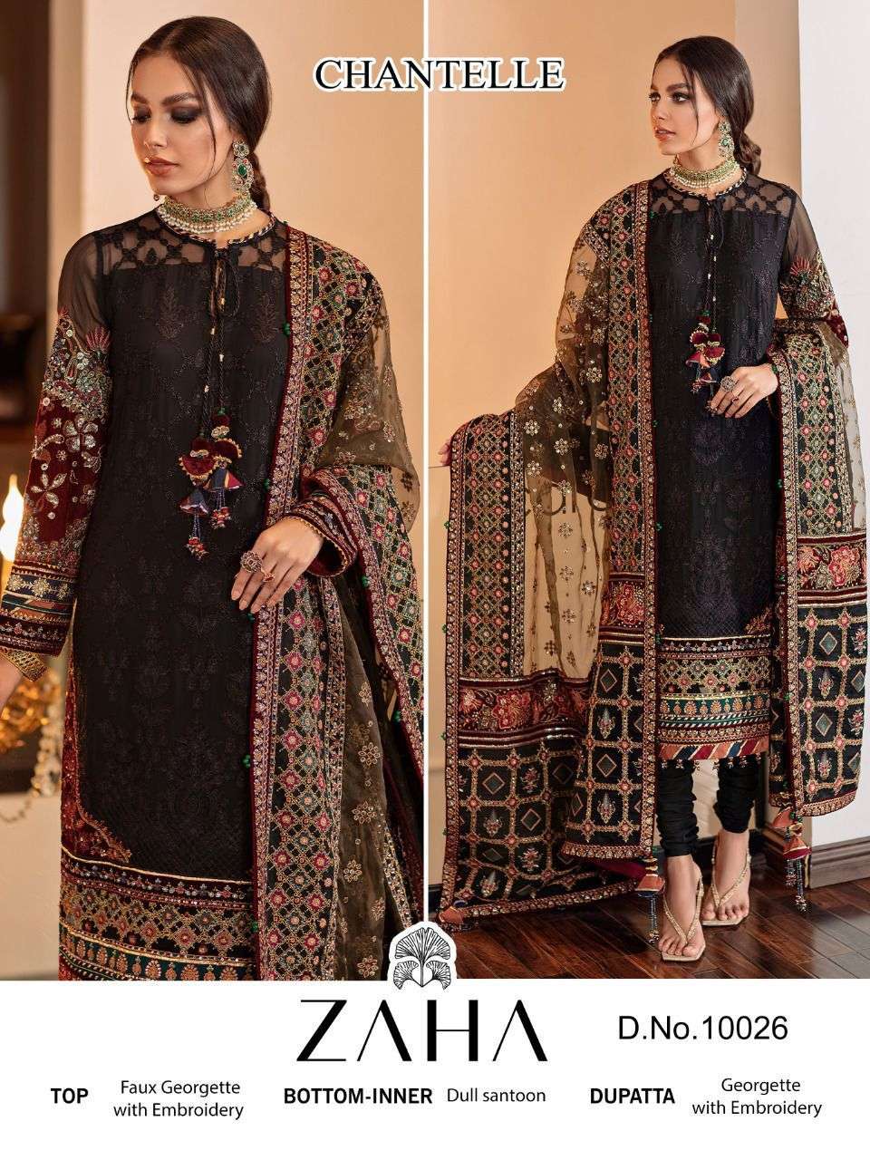 zaha 10026 design heavy embroidery single georgette dresses 