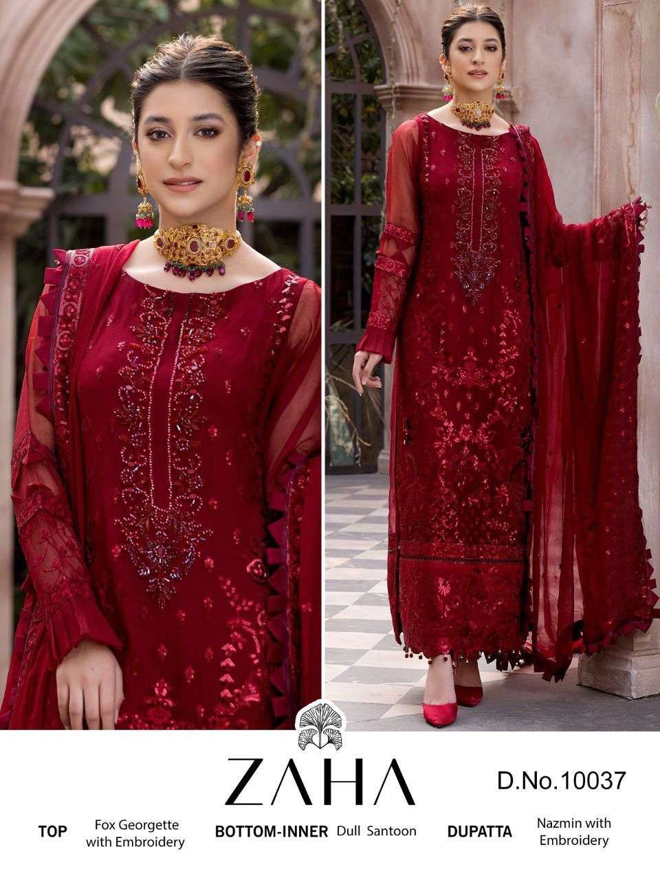 zaha 10037 design single pakistani suit with machine work 