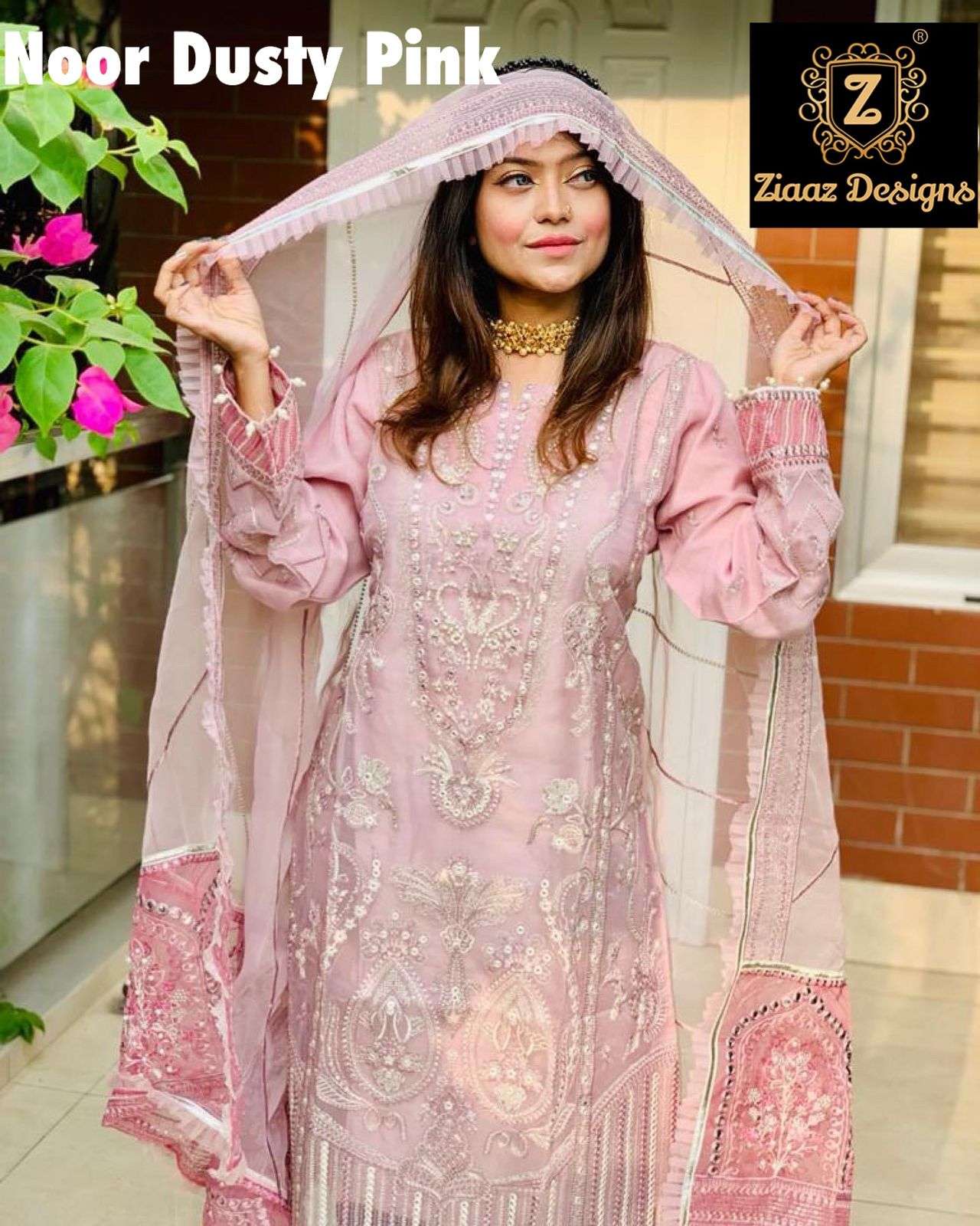 ziaaz designs noor dusty pink embroidery readymade pakistani suits