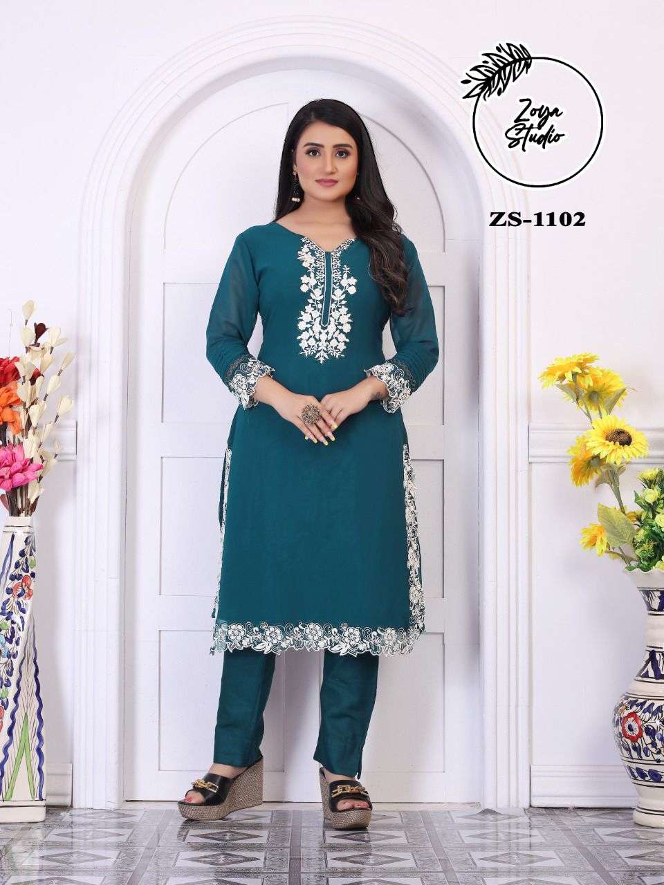 zoya studio present zs 1102 georgette kurti with pant collection