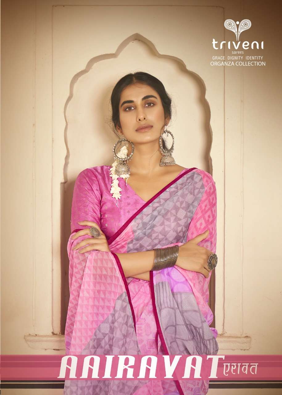 aairavat by triveni organza printed designer sarees