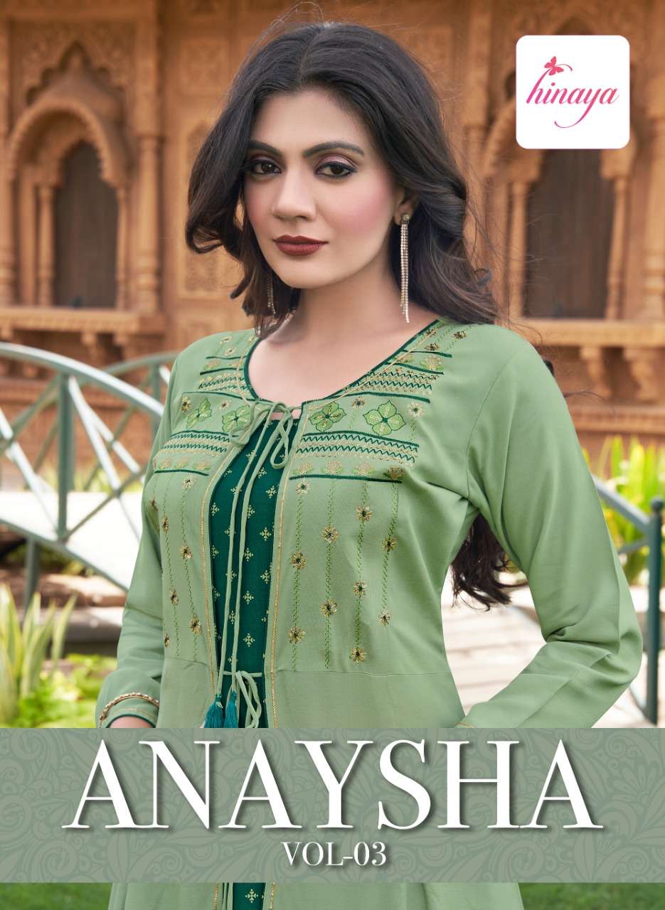 anaysha vol 3 by hinaya rayon kurti with jacket collection