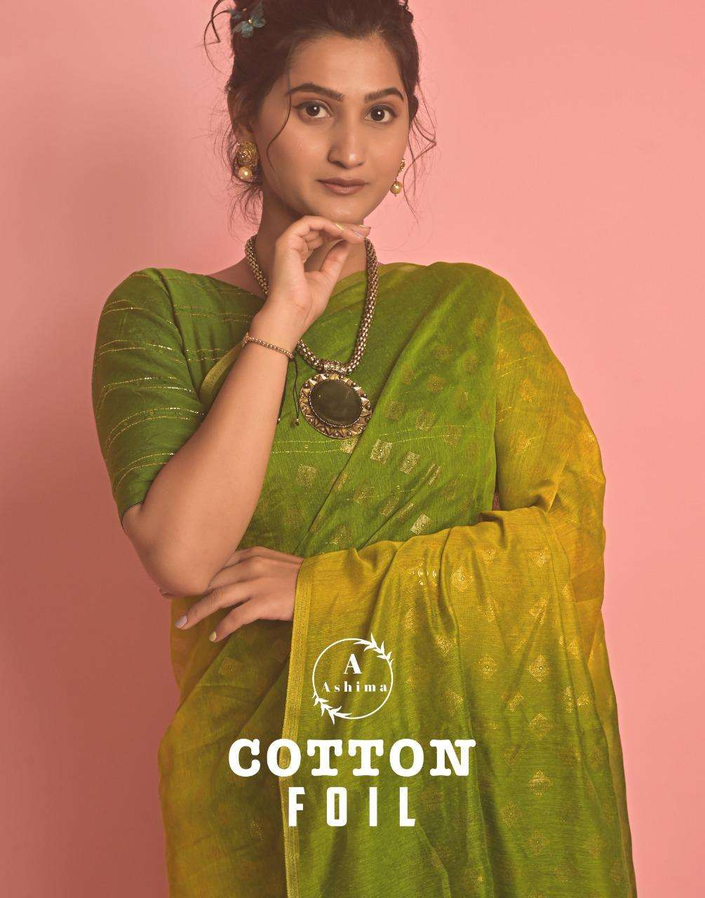 ashima cotton foil jari border sarees wholesaler 
