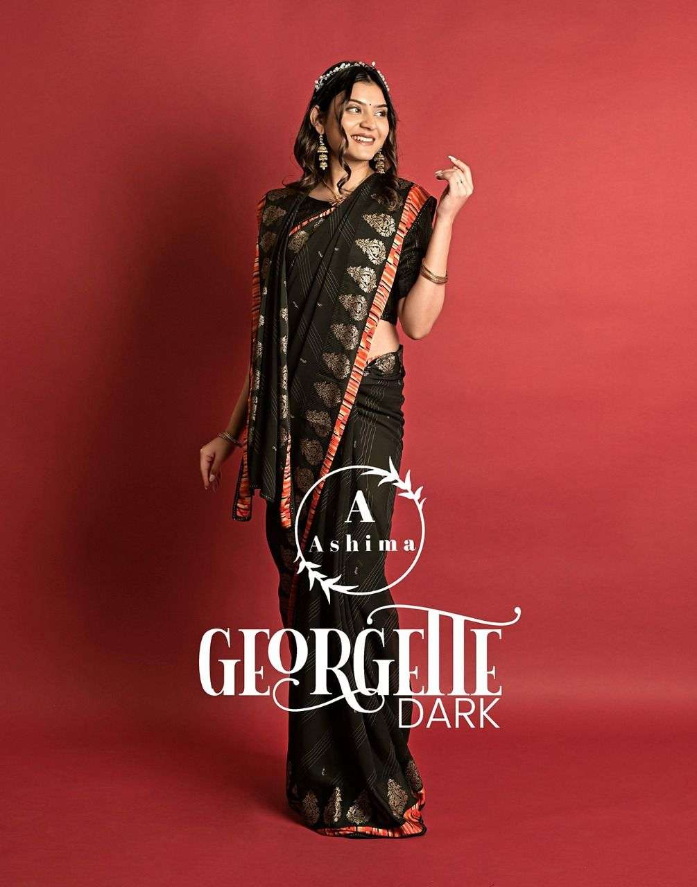 ashima georgette dark with satin border sarees 