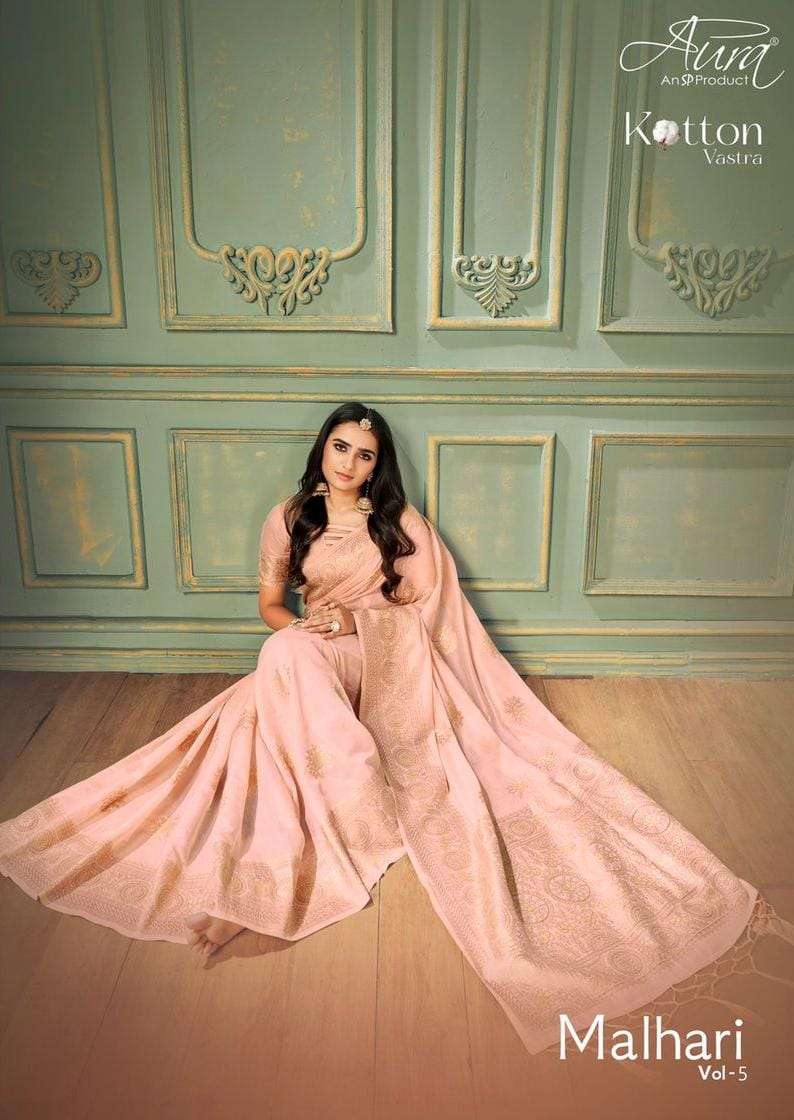 aura malhari vol 5 kotton vastra designer fancy sarees