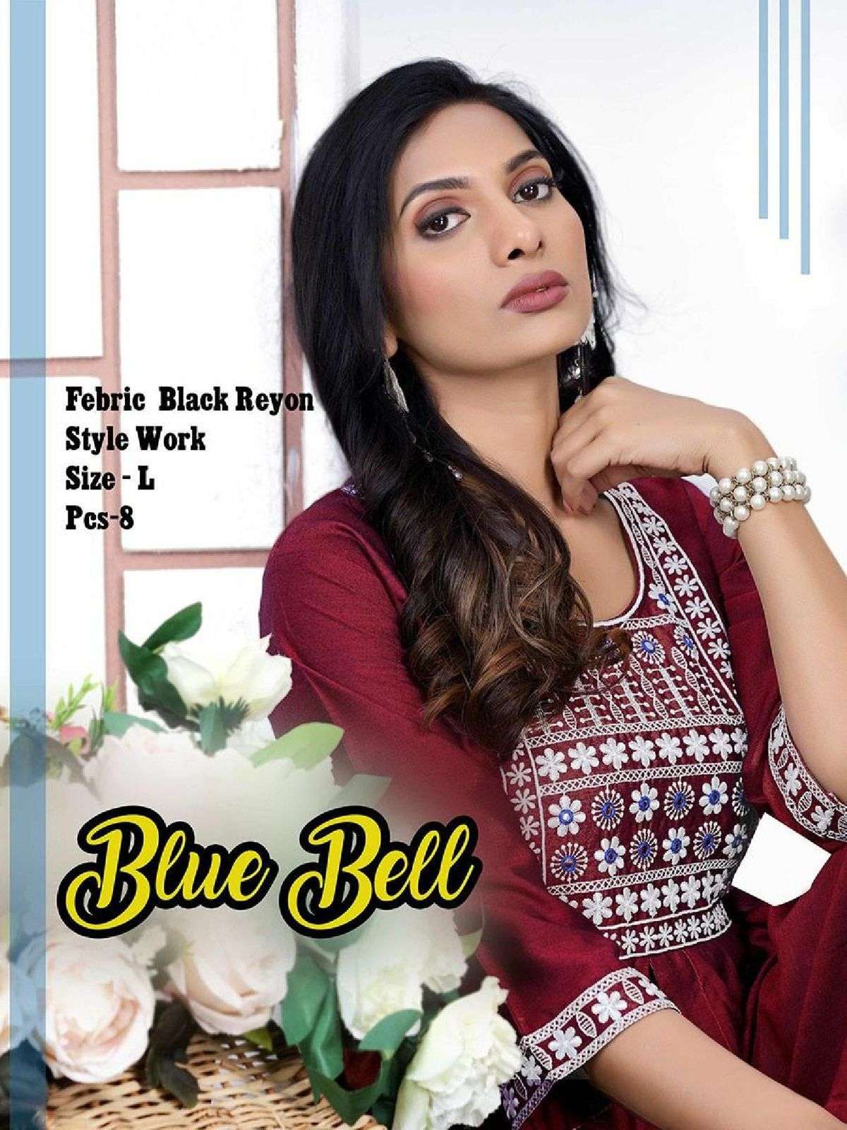 BEAUTY QUEEN BLUE BELL  BLACK RAYON WITH WORK KURTI CATALOG WHOLESALER BEST RATE