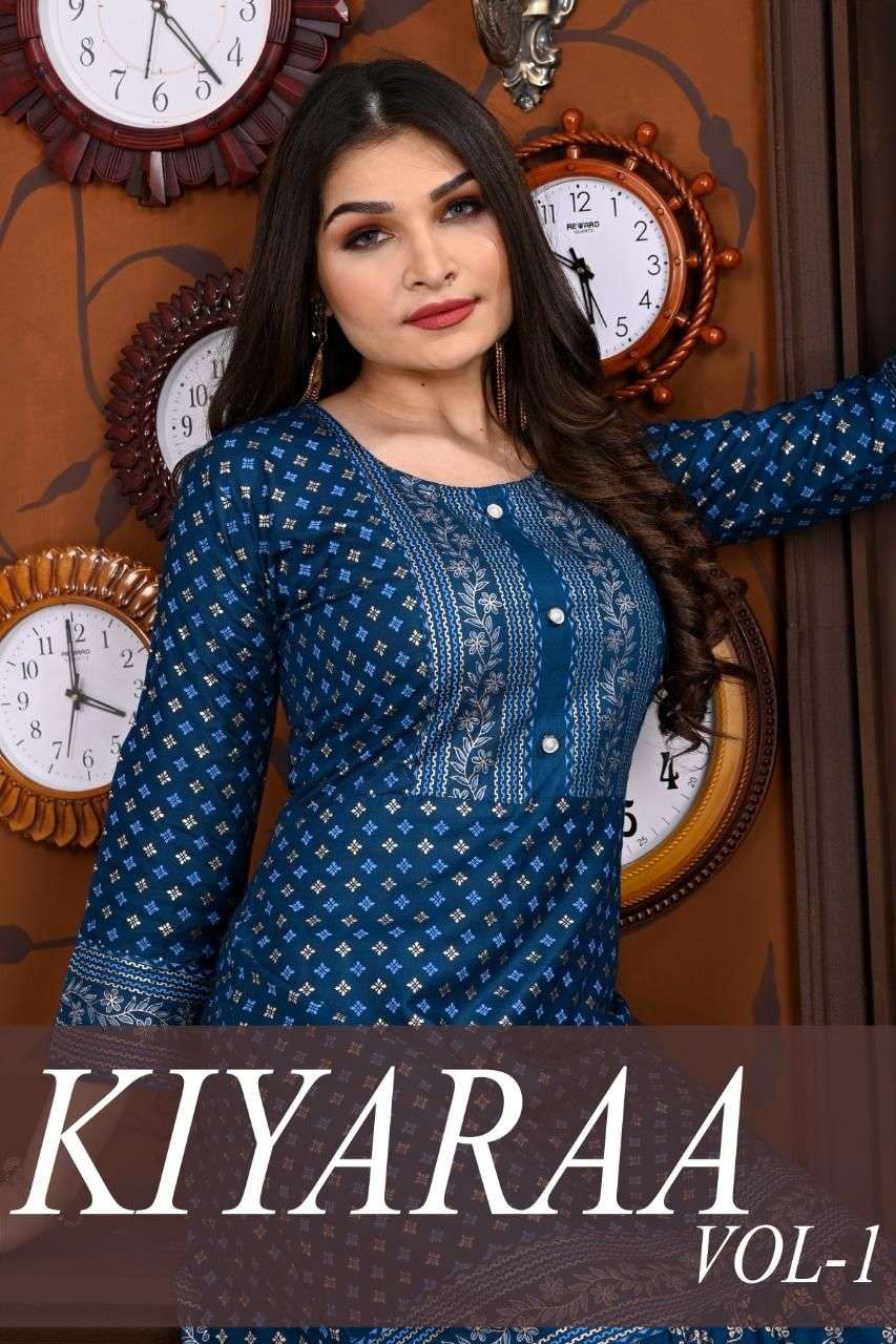 BEAUTY QUEEN KIYARAA VOL.1 HEAVY RAYON Gold Foil Printed Ghaghri style KURTI CATALOG WHOLESALER BEST RATE
