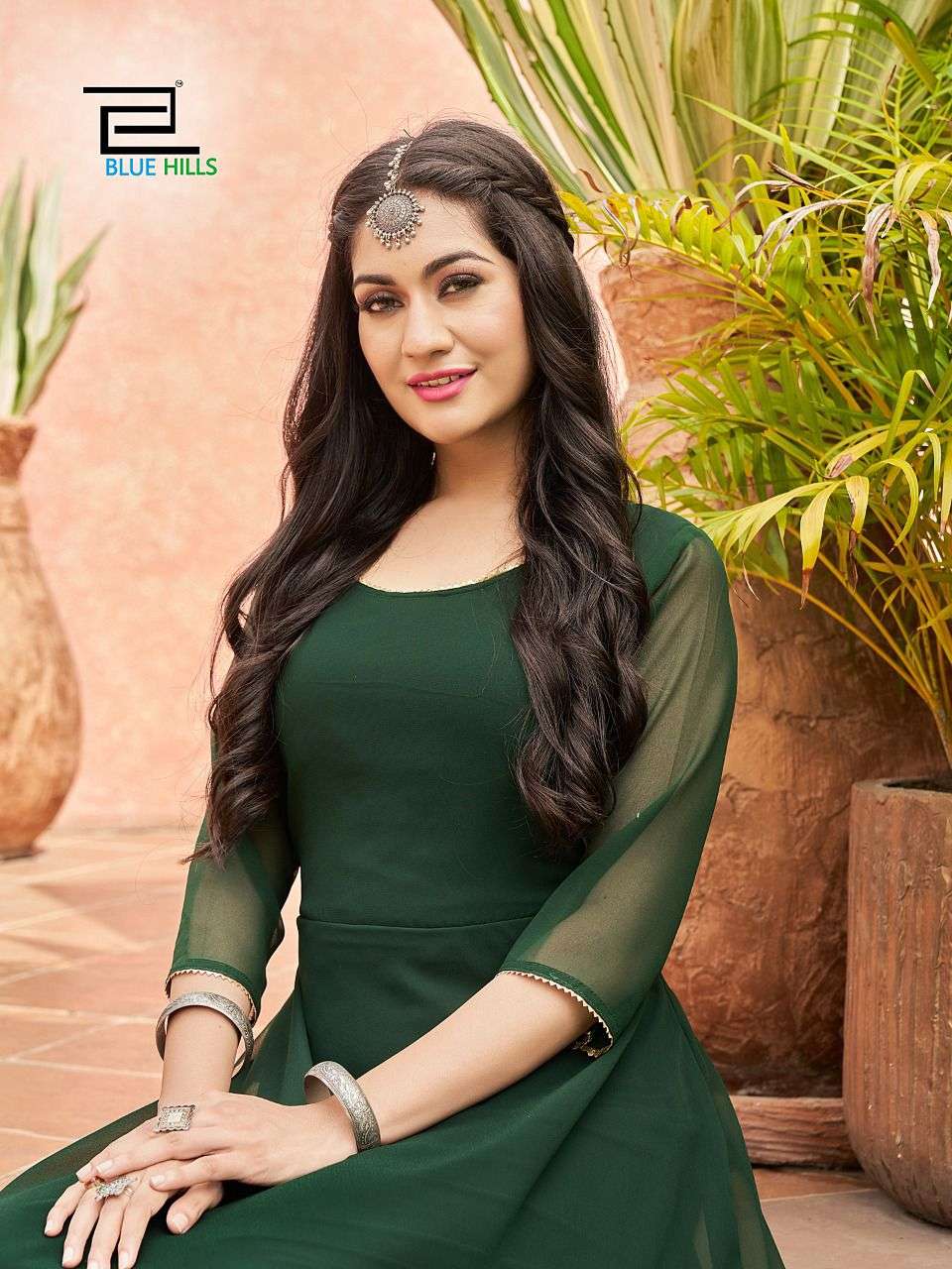 blue hills ginisha georgette gown with inner exports 