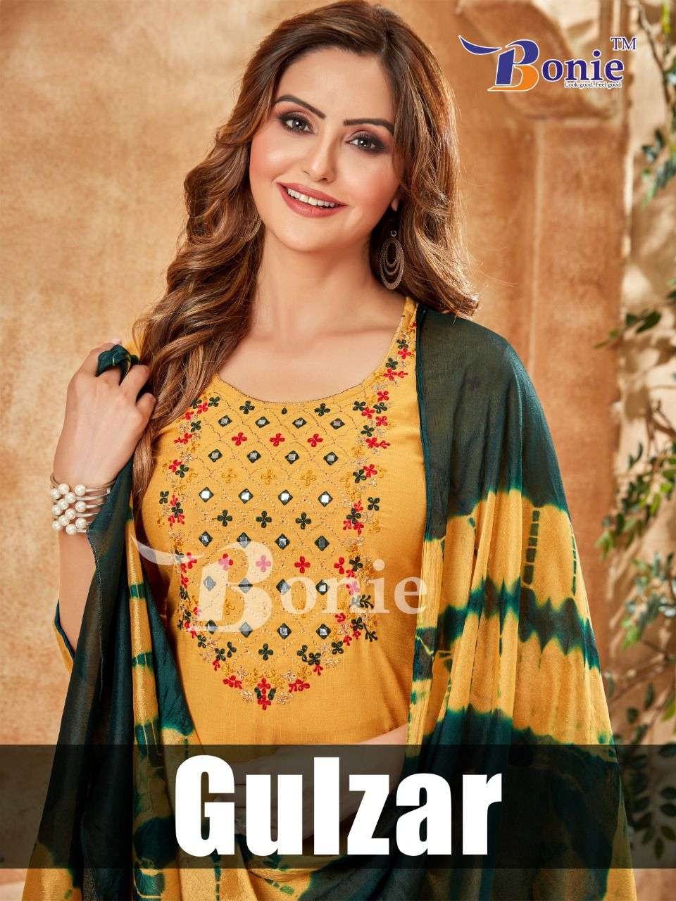BONIE GULZAR FANCY RAYON KURTI PLAZZO DUPPATTA  READYMADE SUIT CATALOG QHOLESLAER BNEST RATE
