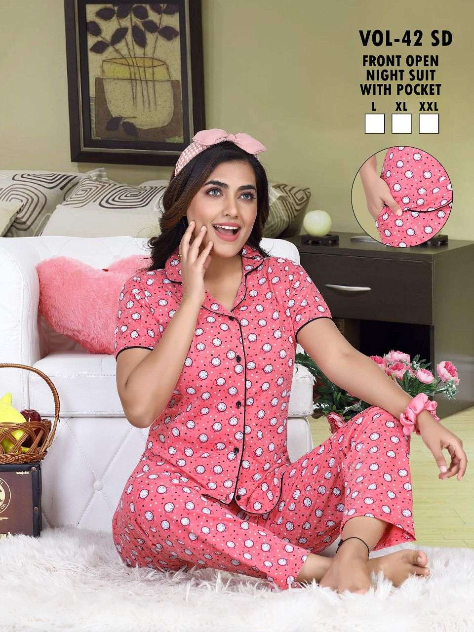 FASHION TALK C.NS VOL.42 SD Heavy Shinker Hosiery Cotton Collar Night Suits With Pocket NIGHT SUIT CATALOG WHOLESALER BEST RATE