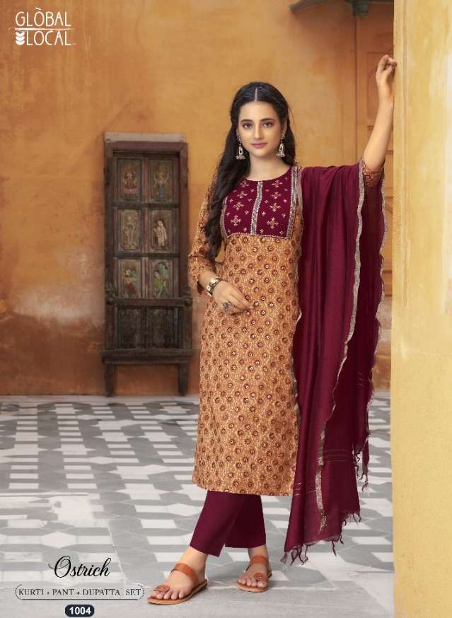 global local ostrich kurtis with pants and dupatta 3 piece readymade set 