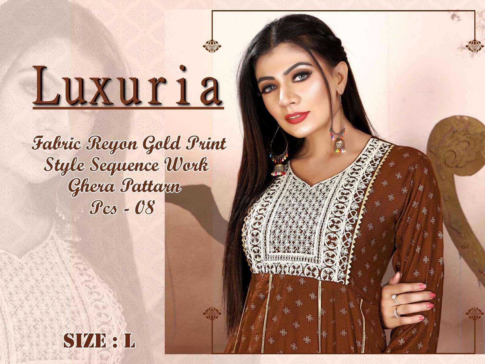 GOLDEN LUXURIA VOL.1 Heavy Rayon Sequence Work & Gold print Ghera Pattern KURTI CATALOG WHOLESALER BEST RATE