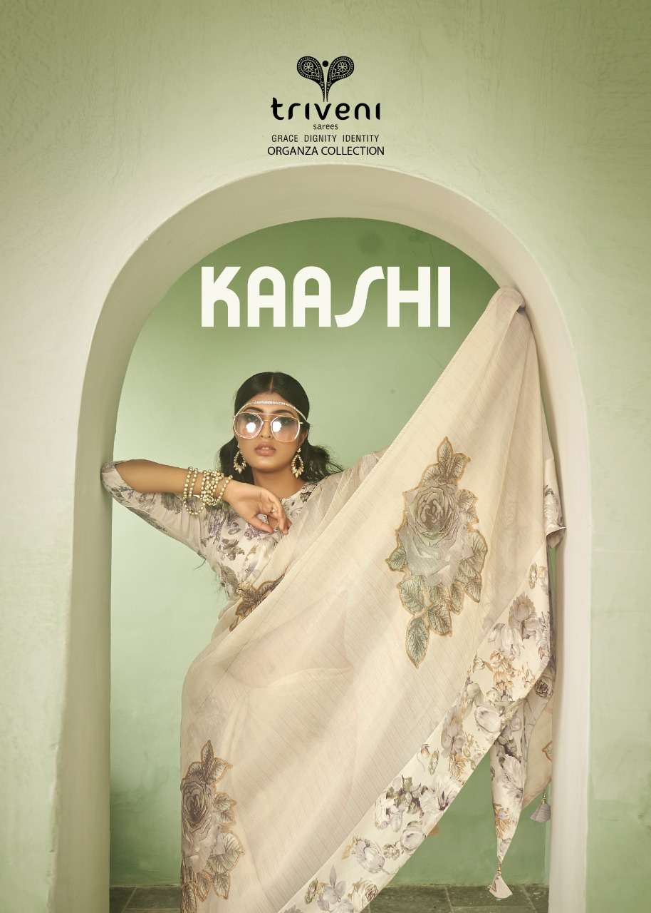 kaashi by triveni organza printed rich looking saree collection