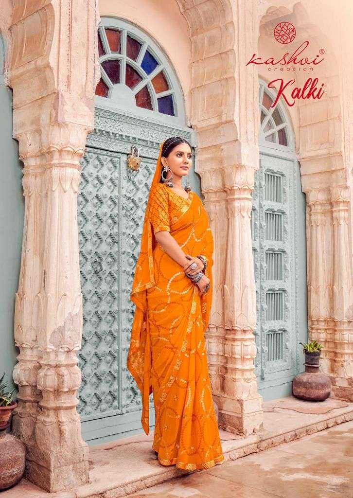 kalki by kashvi creation georgette foil printed sarees