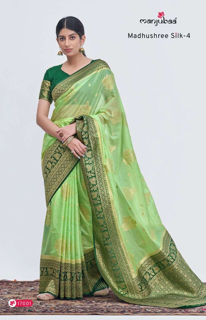 manjubaa madhushree vol 4 17001-17006 series silk organza sarees 