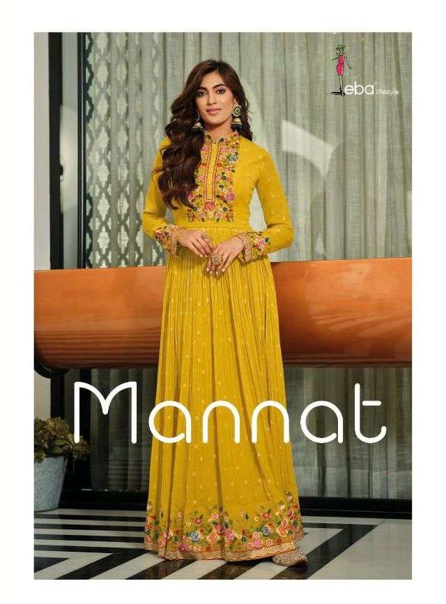 mannat by eba lifestyle georgette long readymade gown with dupatta