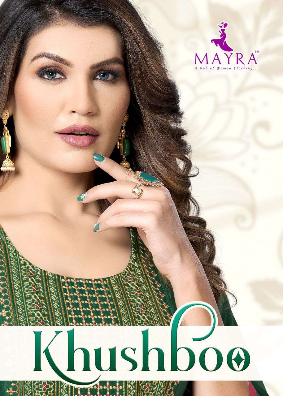 MAYRA KHUSHBOO HEAVY REYON LIQUID SLUB WITH EMBROYDREY CONCEPT KURTI CATALOG WHOLESALER BEST RATE