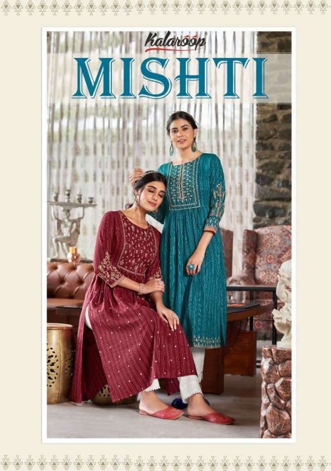 mishti by kalaroop designer rayon work fancy kurtis