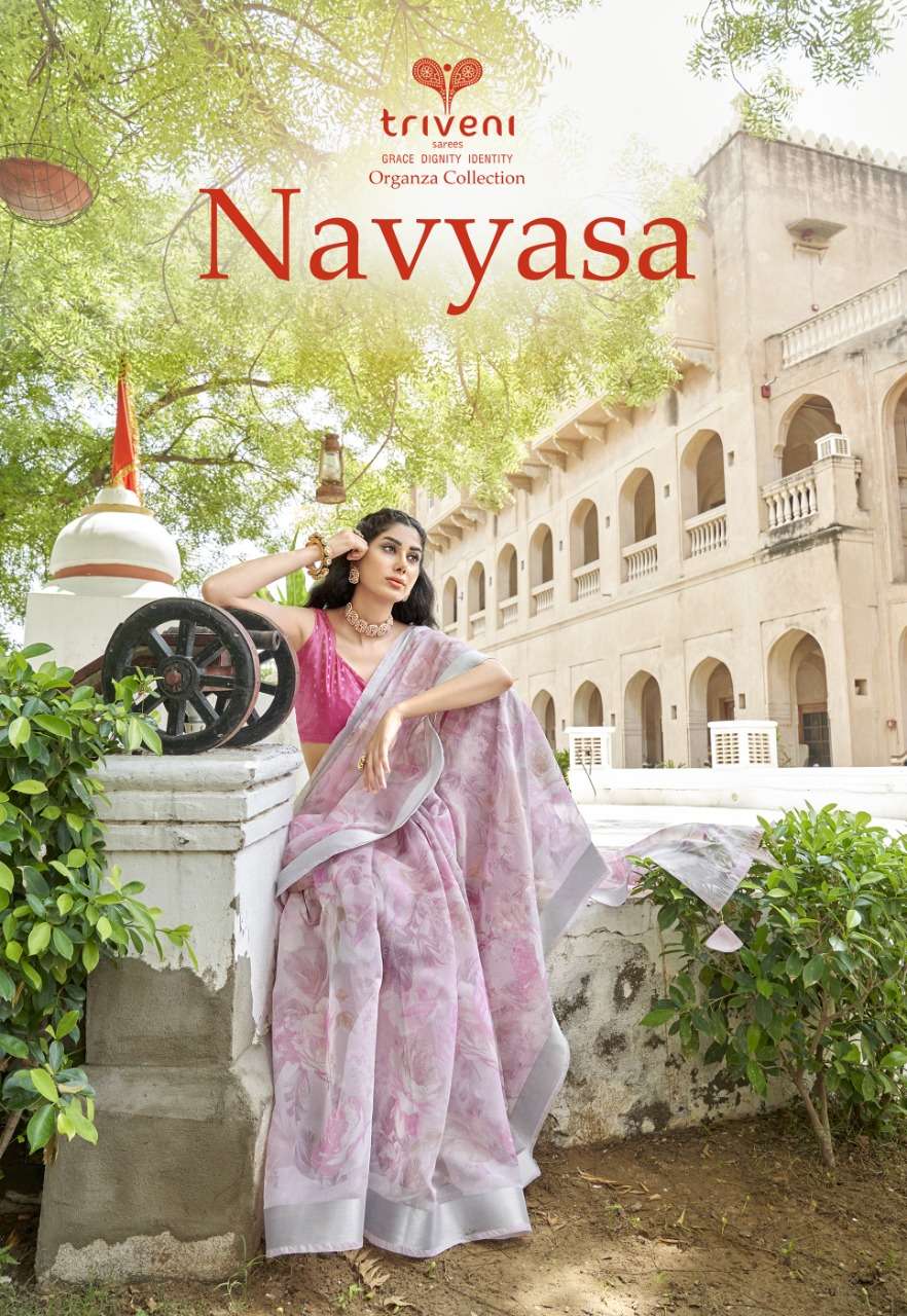 navyasa by triveni organza printed designer saree