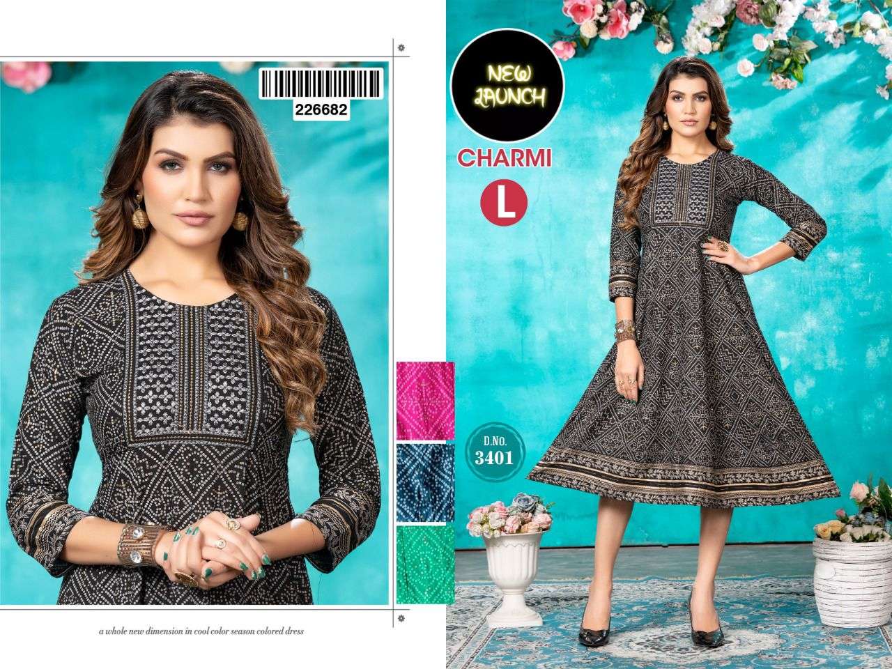 NEW RIYAA CHARMI 3401 HEAVY  RAYON PRINT WITH  EMBROIDERY KURTI CATALOG WHOLESALER BEST RATE