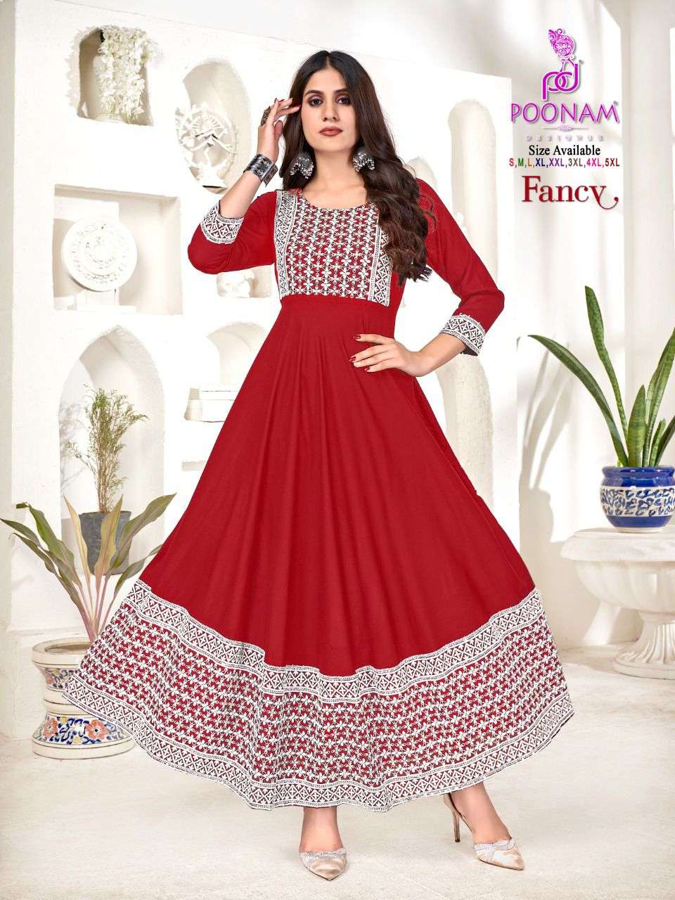 poonam fancy rayon chikan work gown wholesale supply in Malaysia singapore 