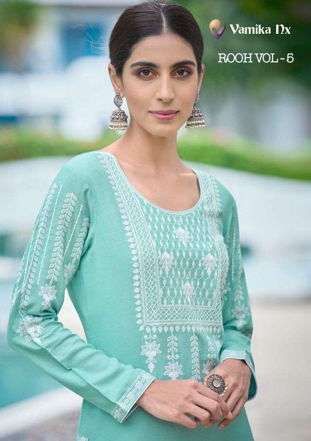 rooh vol 5 by vamika nx rayon viscose fancy kurti with pant