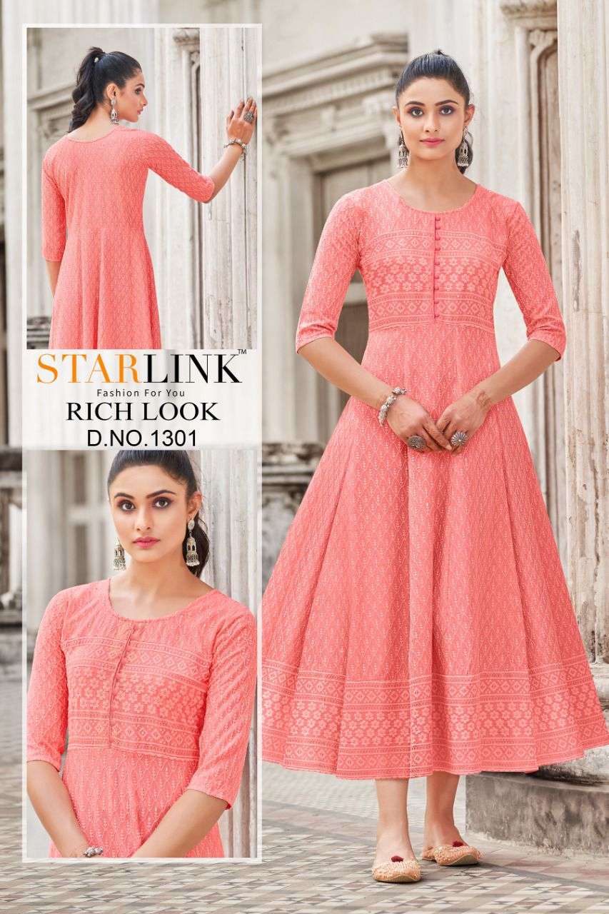 starlink rich look rayon schiflli work anarkali kurti combo set exports 