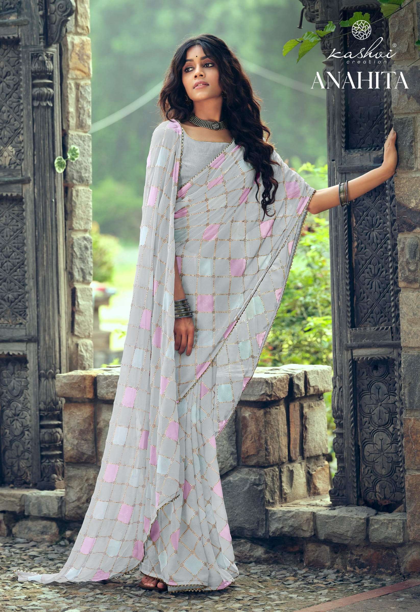 anahita by kashvi georgette printed classy look sarees 