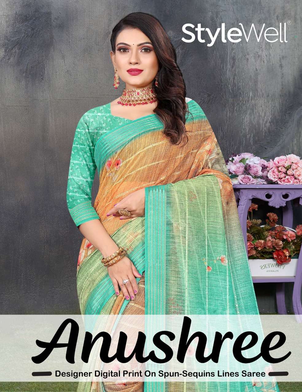 anushree by stylewell linen designer fancy sarees