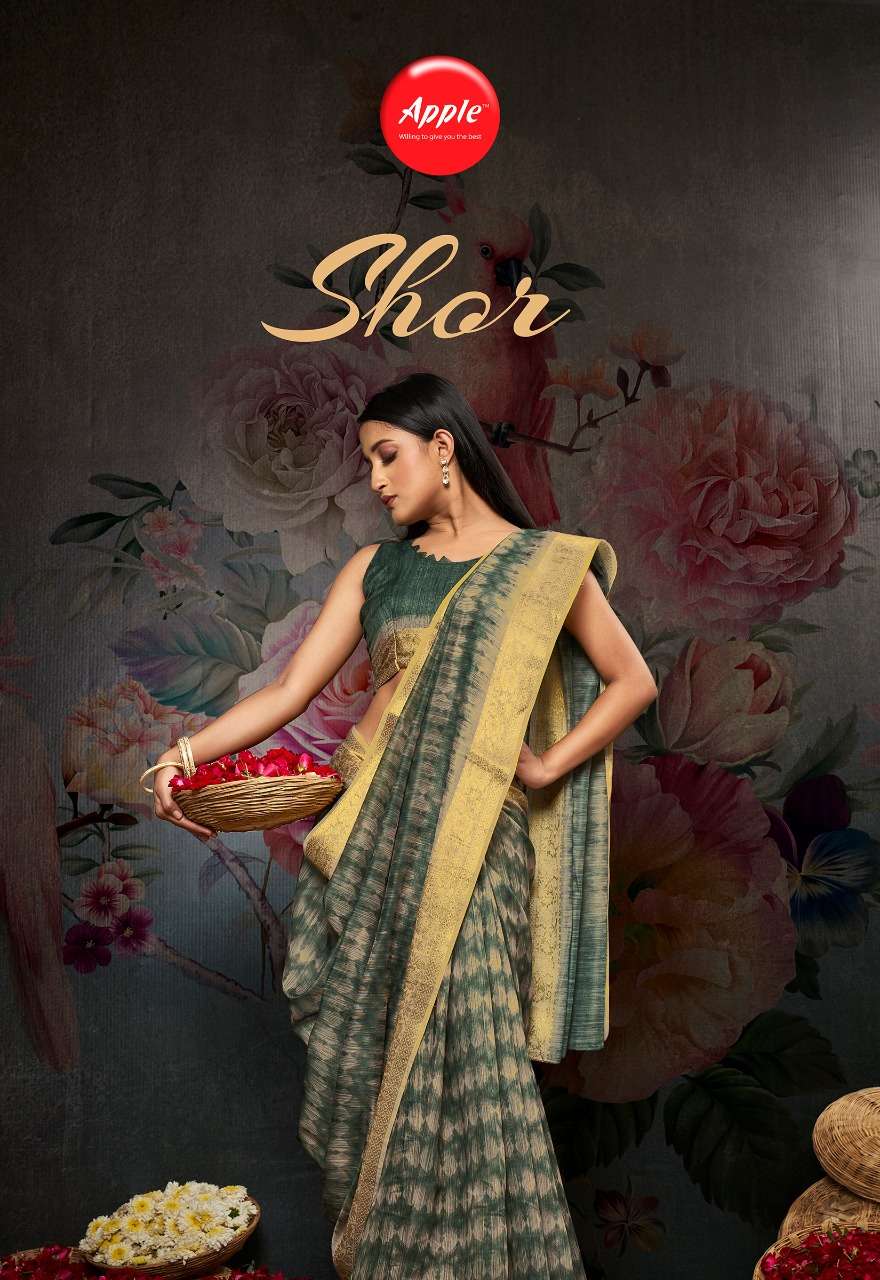apple shor vol 1 soft linen printed fancy sarees