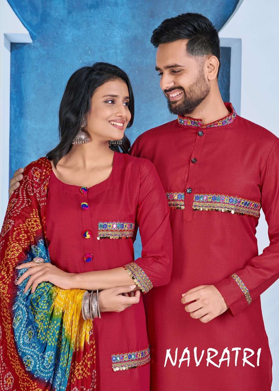banwery navratri Special Couple combo of Kurta with Payjama and Kurti with Pants & Dupatta