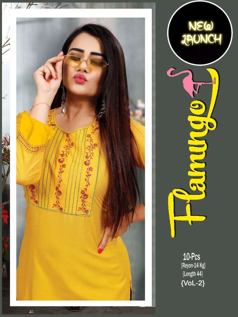 BEAUTY QUEEN FLEMINGO VOL.2 Rayon 14 Kg Heavy Embroidered Brand Look with Patta KURTI CATALOG WHOLESALER BEST RATE